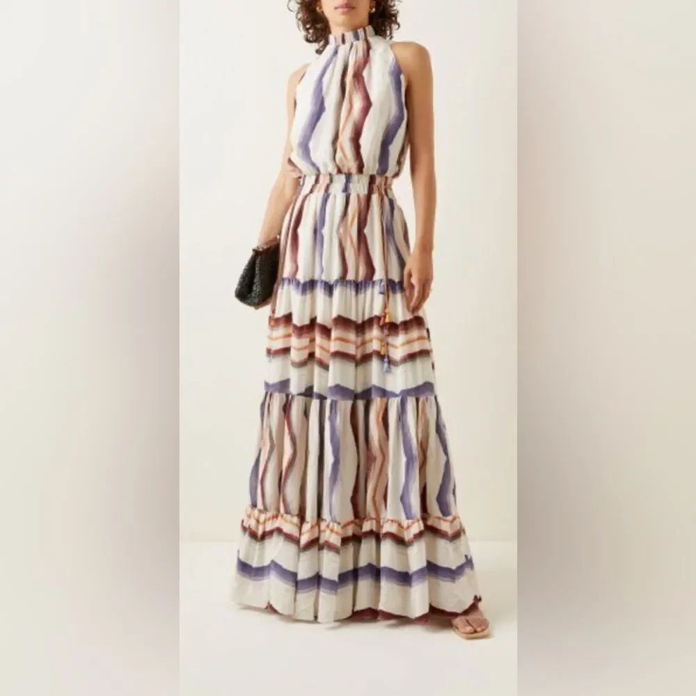 Silvia Tcherassi Nocera Maxi Dress Multicolor Print Cutout Silk Sleeveless M